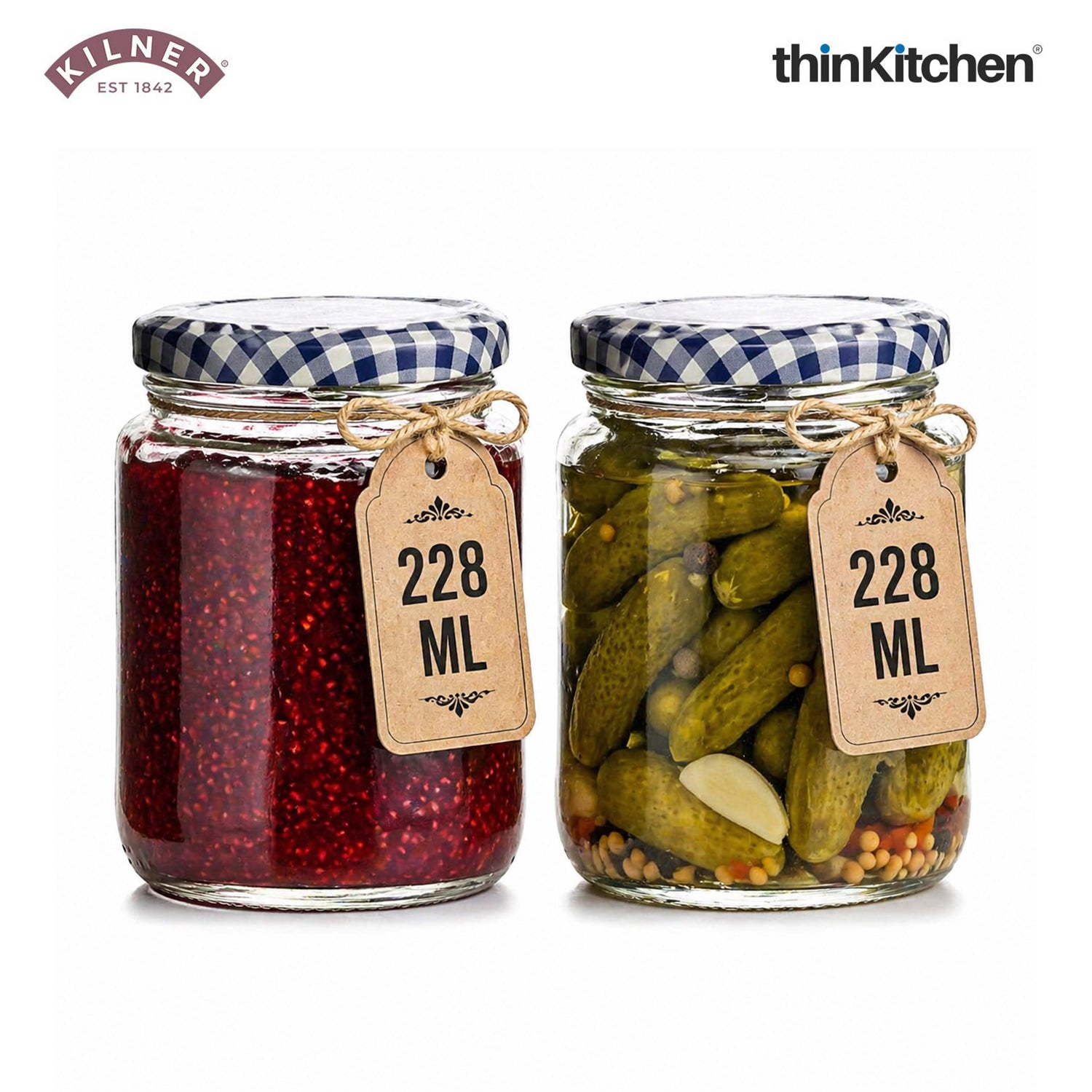 Kilner Premium Round Twist Top Glass Jar 228ml – Airtight Borosilicate Container with Lid, Ideal Glass Jar for Kitchen Storage, Pickle, Fridge, and Airtight Glass Containers for Home & Pantry, Set of 2 - 1