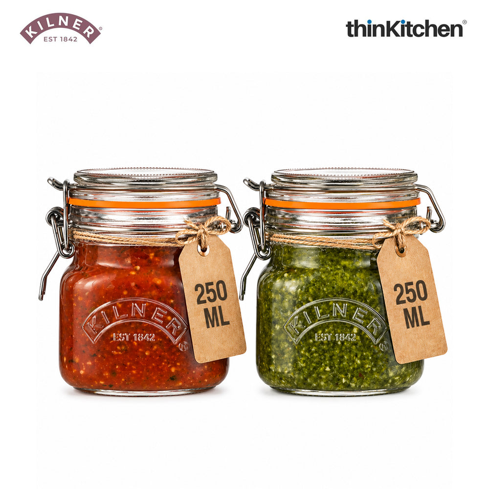 Premium Airtight Leakproof Square Glass Jar with Clip Top Lid - 250ml for Spices, Sauces, Chutneys,  Baby Food, Honey, Ghee, Set of 2