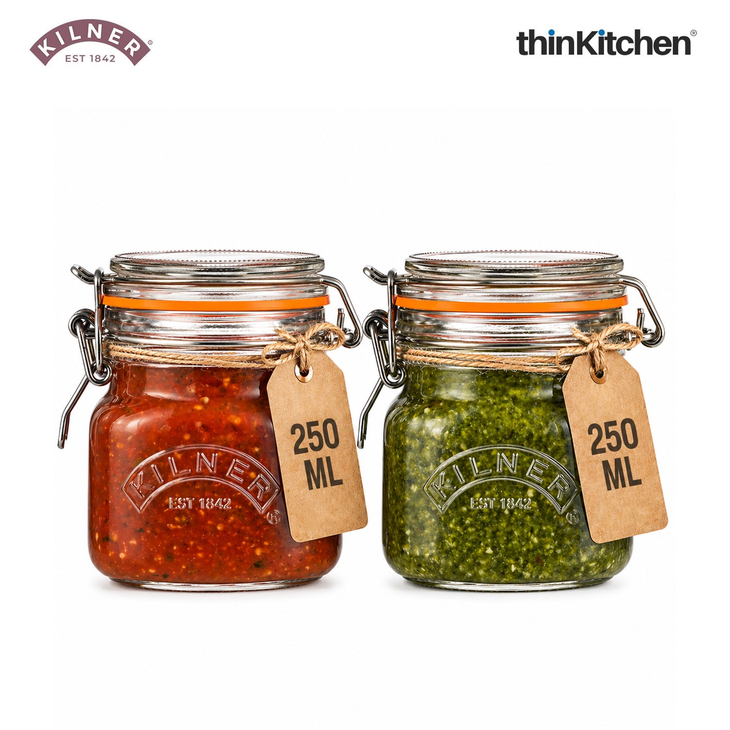 Kilner Premium Borosilicate Airtight Leakproof Glass Jar with Clip Top Lid - 250ml | Kitchen Storage Glass Container for Spices, Sauces, Chutneys, Baby Food, Honey, Ghee, Set of 2 - 1