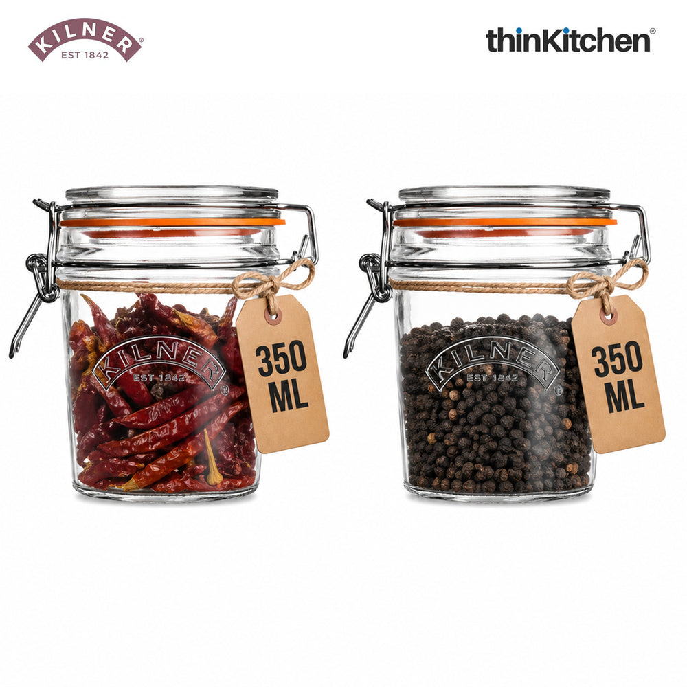 Kilner Premium Clip Top Airtight Round Glass Food Storage Container Jar - 350ML for thinKitchen | Multipurpose BPA Free, Reusable Kitchen Container for Storage, Set of 2