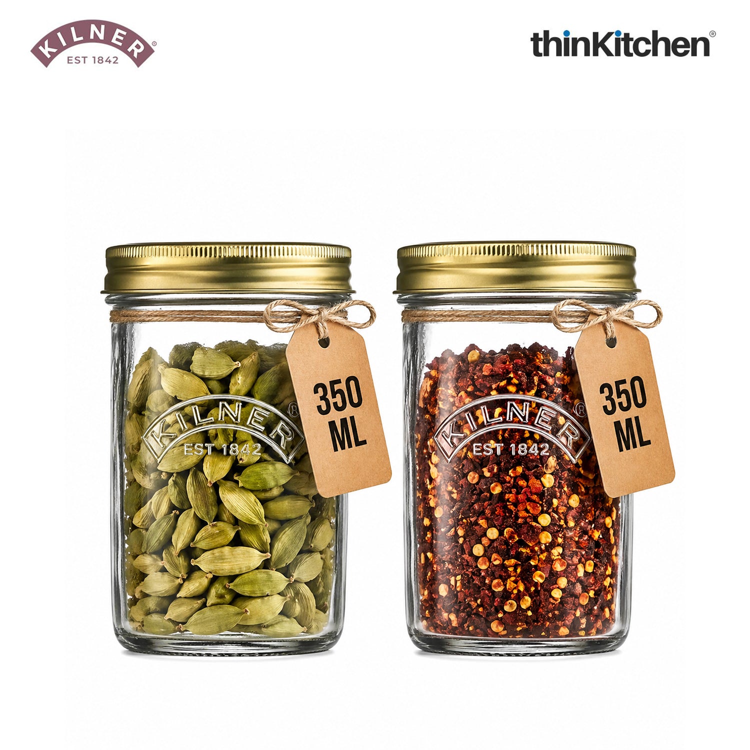 Kilner Premium Wide Mouth Airtight Glass Preserve Jar - 350ml | Multipurpose Kitchen Storage Container for Storing and Preserving Jams, Pickles, Chutneys, Set of 2 - 1