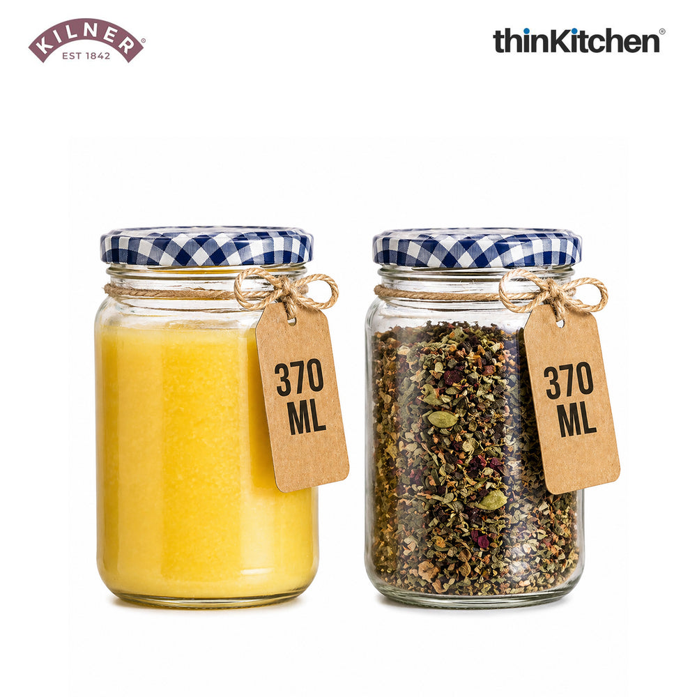 Kilner Premium Twist Top Airtight Round Glass Jar - 370ml | Multipurpose, Reusable Kitchen Containers for Jams, Chutneys, Herbs, Spices, Set of 2