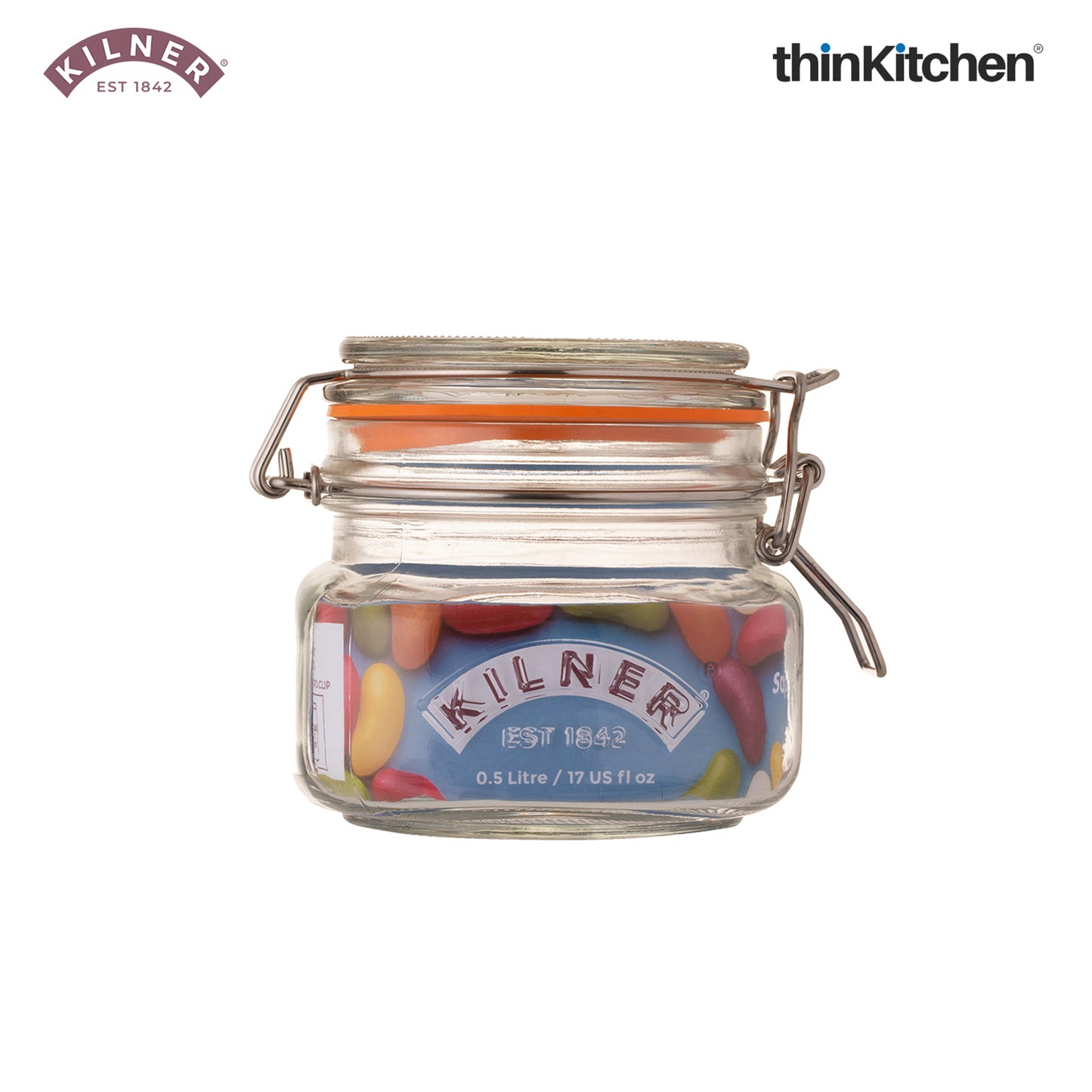 Kilner Premium Borosilicate Airtight Square Wire Clip Top Food Storage Container Jar for Kitchen - 500ml | Multipurpose, BPA Free, Reusable | For thinKitchen, Set of 2