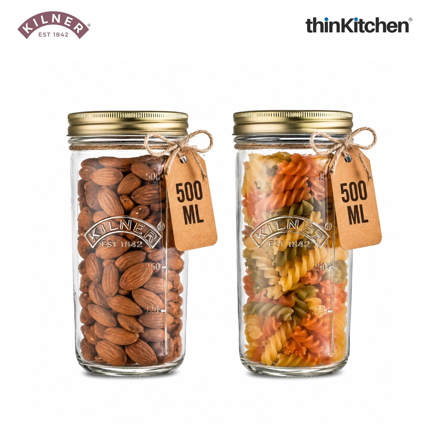 Kilner Premium Wide Mouth Preserve Airtight Glass Jar - 500ml | Transparent, Reusbale Kitchen Food Storage & Pickling Jar for Jams, Pickles, Herbs, Spices, Set of 2 - 1