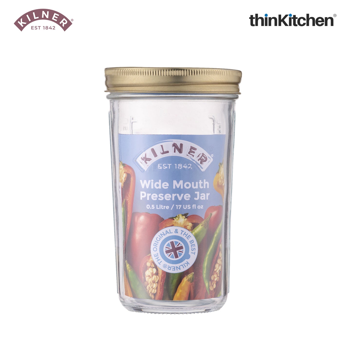 Kilner Premium Wide Mouth Preserve Airtight Glass Jar - 500ml | Transparent, Reusbale Kitchen Food Storage & Pickling Jar for Jams, Pickles, Herbs, Spices, Set of 2