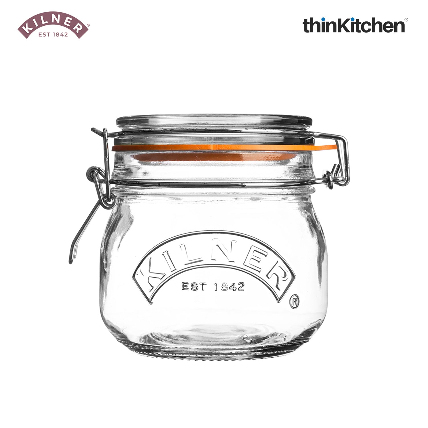 Kilner Premium Round Airtight Glass Jar with Clip Top Airtight Lid - 500Ml | Transparent Multipurpose Kitchen Storage Container for Pickles, Jams, Chutneys, Yougurt, Set of 2 - 4