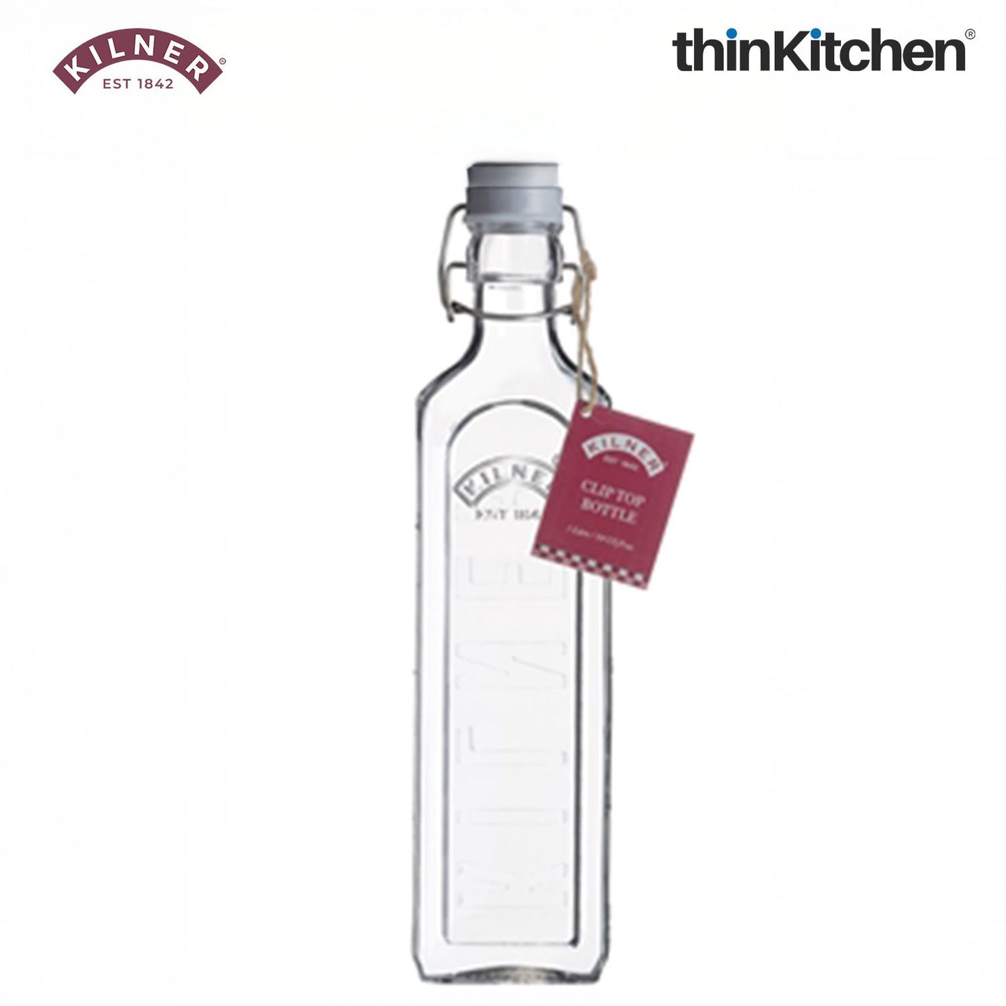 Kilner Premium 2 Pcs x 1L Square Airtight, Leakproof  Clip Top Glass Bottle for Kitchen Storage, Oils, Juices | Reusable, BPA Free Kitchen Container