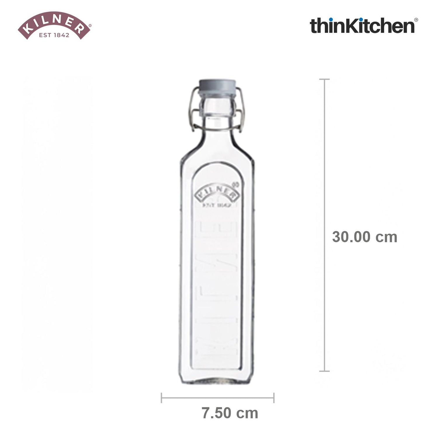 Kilner Premium 2 Pcs x 1L Square Airtight, Leakproof  Clip Top Glass Bottle for Kitchen Storage, Oils, Juices | Reusable, BPA Free Kitchen Container - 4