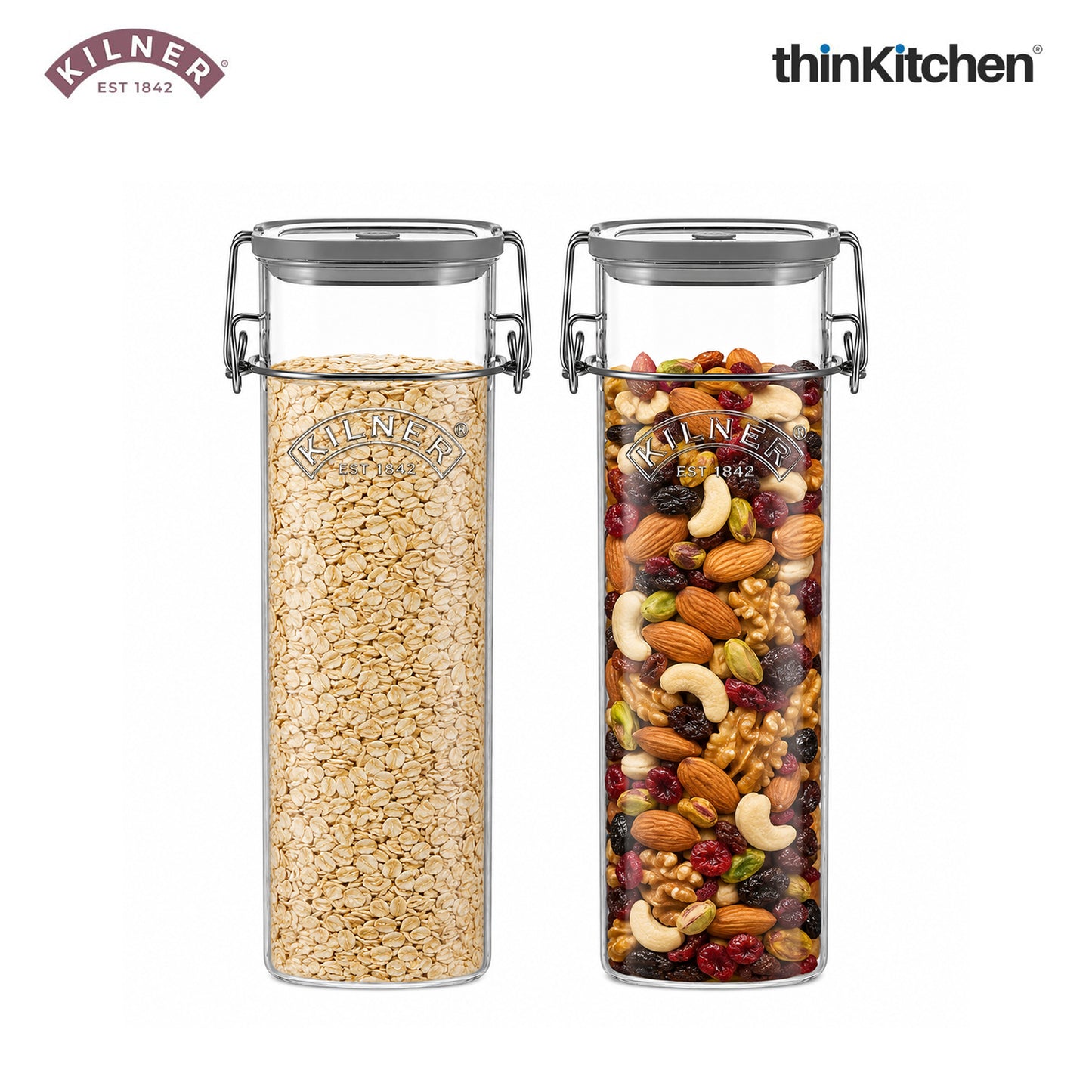 Kilner Premium 2 Pcs x 2 L Fresh Storage Airtight Glass Jar with Vacuum Seal for Cereals, Flour, Dry Goods, Pulses, Daals | BPA-Free, Eco-Friendly Kitchen Container