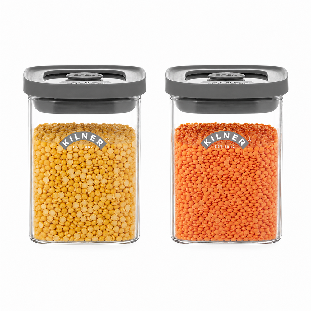 Kilner Premium 2 Pcs x 160ml Fresh Storage Airtight Glass Spice Jar with Vacuum Seal  | BPA-Free Glass Container for Coffee, Herbs, Spices, Nuts & Kitchen Storage