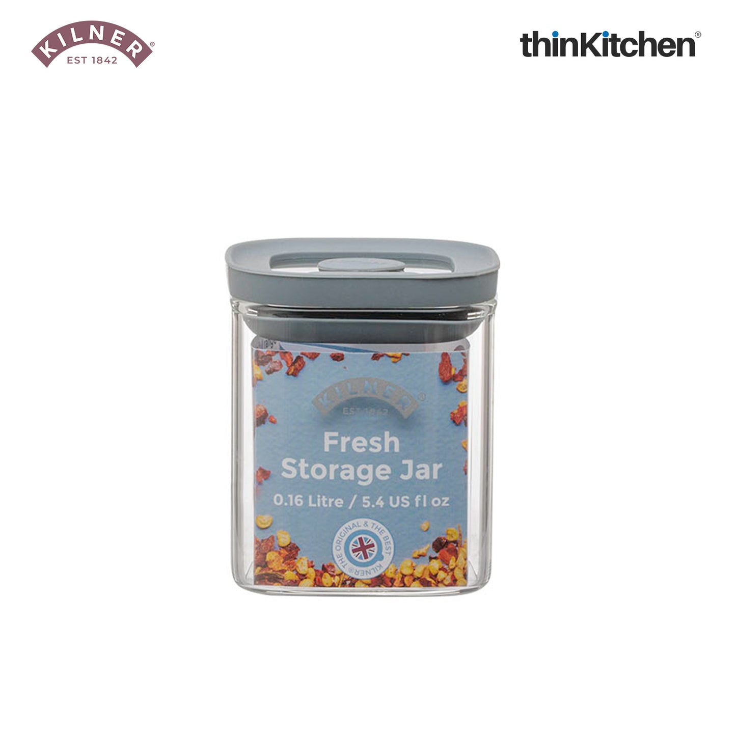 Kilner Premium 2 Pcs x 160ml Fresh Storage Airtight Glass Spice Jar with Vacuum Seal  | BPA-Free Glass Container for Coffee, Herbs, Spices, Nuts & Kitchen Storage