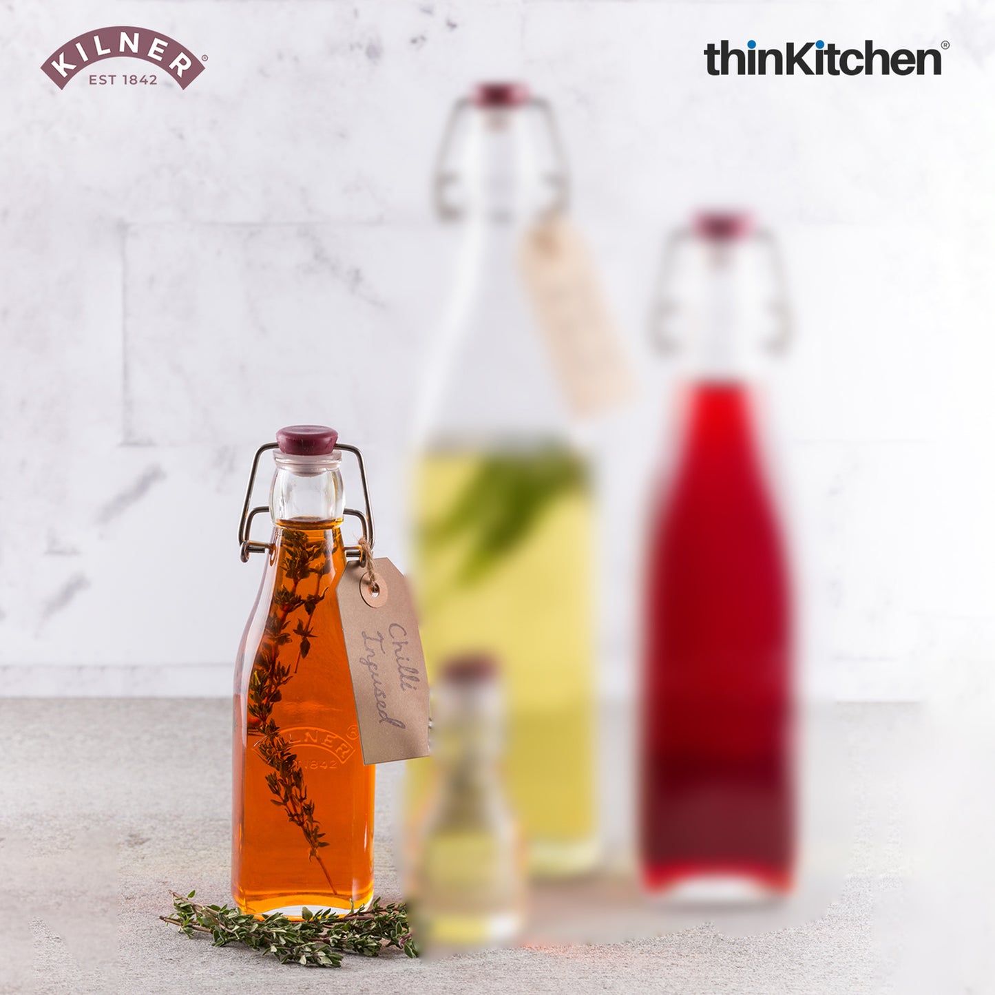 Kilner Premium 2 Pcs x 250ml Square Glass Clip Top Bottle for Juices, Beverages, Cocktails, Water | Transparent, Reusable Multipurpose Kitchen Storage Container