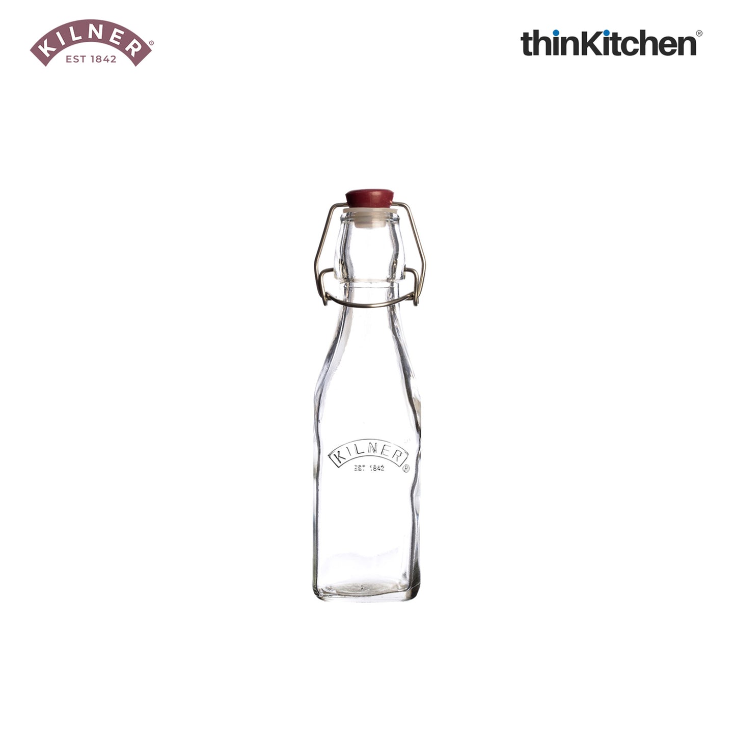 Kilner Premium 2 Pcs x 250ml Square Glass Clip Top Bottle for Juices, Beverages, Cocktails, Water | Transparent, Reusable Multipurpose Kitchen Storage Container
