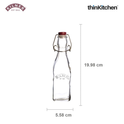 Kilner Premium 2 Pcs x 250ml Square Glass Clip Top Bottle for Juices, Beverages, Cocktails, Water | Transparent, Reusable Multipurpose Kitchen Storage Container