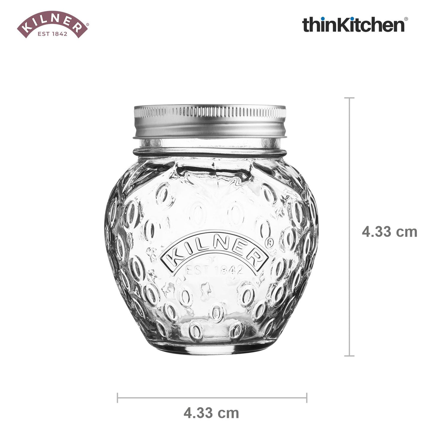 Kilner Premium 4 Pcs x 400ml Strawberry Shaped Airtight Preserve Glass Jars for Kitchen Storage, ideal for Jams, Chutneys, Preserves | Multipurpose, Eco-Friendly, Reusable Transparent Glass Containers