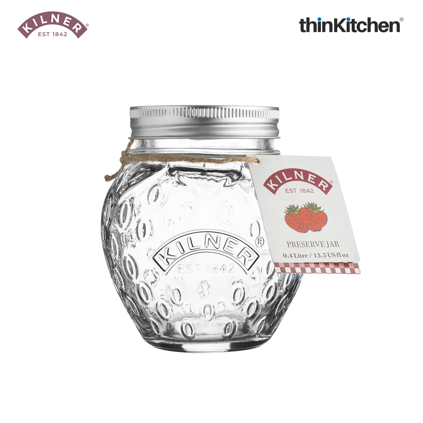 Kilner Premium 4 Pcs x 400ml Strawberry Shaped Airtight Preserve Glass Jars for Kitchen Storage, ideal for Jams, Chutneys, Preserves | Multipurpose, Eco-Friendly, Reusable Transparent Glass Containers