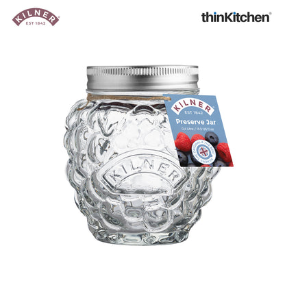 Kilner Premium 4 Pcs x 400ml Berry Shaped Airtight Preserve Glass Jars for Kitchen Storage, ideal for Jams, Chutneys | Multipurpose, Eco-Friendly, Reusable Transparent Glass Containers