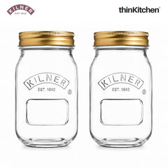 Kilner Premium 2 Pcs x 500ml Round Preserve Glass Jar for Preserving and Storing Jams, Chutneys, Small Pickled Fruits | Reusable, Eco-Friendly Kitchen Container