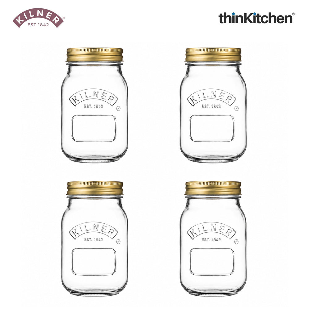 Kilner Premium 4 Pcs x 500ml Round Preserve Glass Jar for Preserving and Storing Jams, Chutneys, Small Pickled Fruits | Reusable, Eco-Friendly Kitchen Container