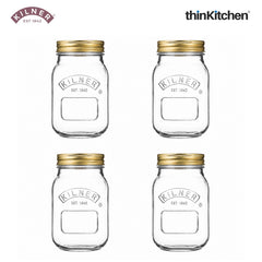 Kilner Premium 4 Pcs x 500ml Round Preserve Glass Jar for Preserving and Storing Jams, Chutneys, Small Pickled Fruits | Reusable, Eco-Friendly Kitchen Container