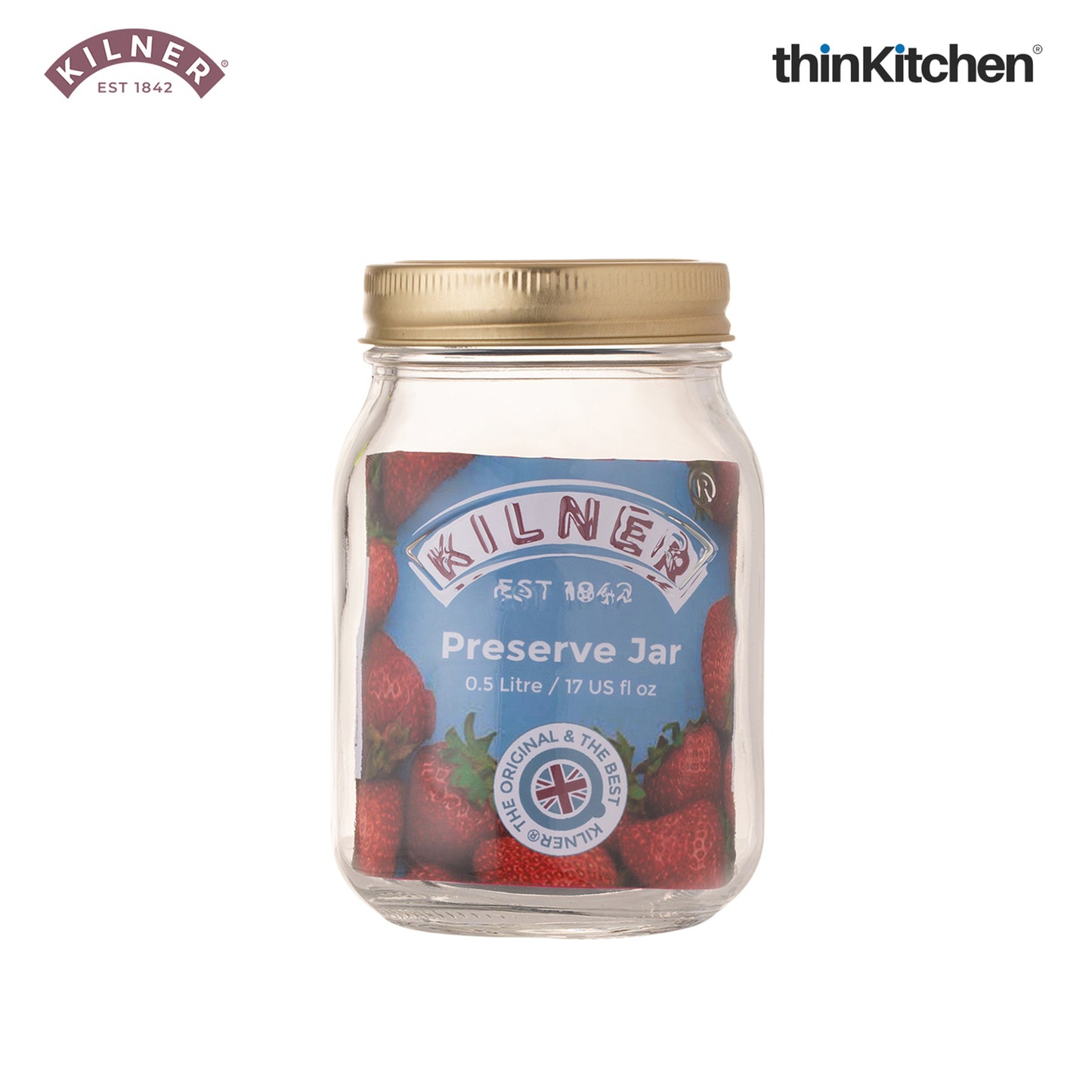Kilner Premium 4 Pcs x 500ml Round Preserve Glass Jar for Preserving and Storing Jams, Chutneys, Small Pickled Fruits | Reusable, Eco-Friendly Kitchen Container
