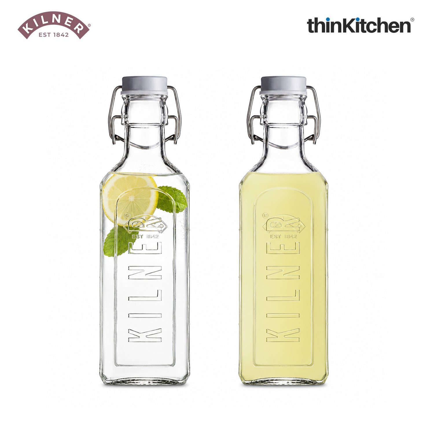 Kilner Premium 2 Pcs x 300ml Airtight Square Glass Oil Bottle with Clip Top Lid for Vinegar, Water, Dressings & Kitchen Pantry Use | Reusable Multipurpose Kitchen Storage Container - 1