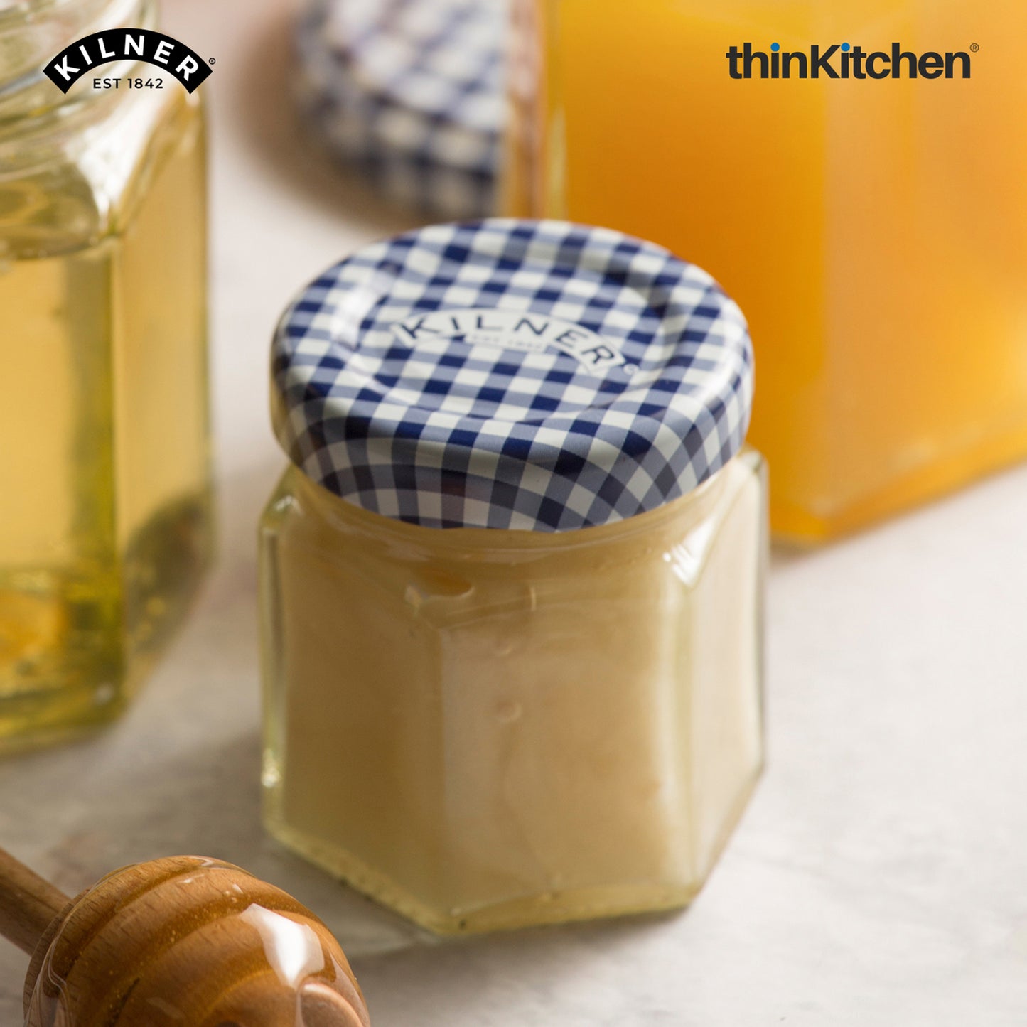 Kilner Premium Mini 4 x 48ml Hexagonal Airtight Glass Jar for Spices, Honey, Jam, Return Gifts | Twist Top Storage Kitchen Storage Container, Reusable, Transparent
