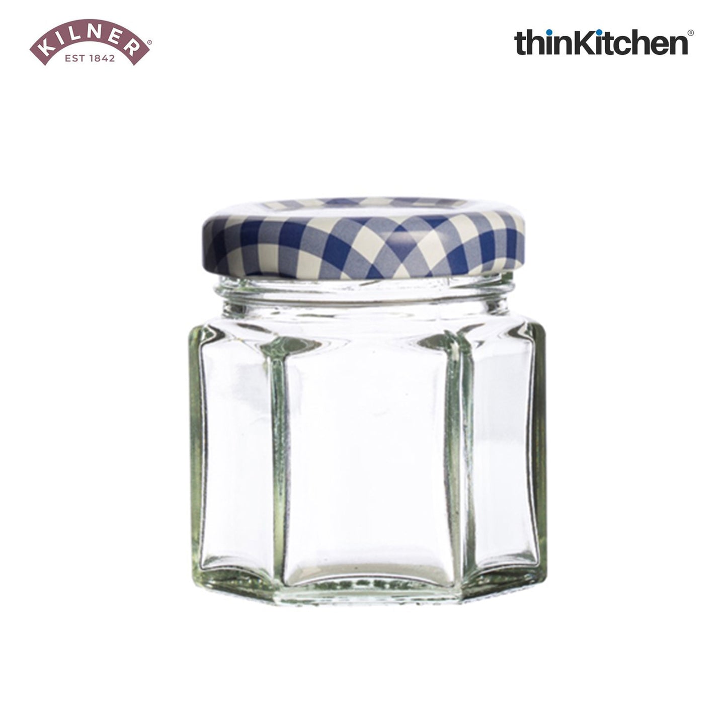 Kilner Premium Mini 4 x 48ml Hexagonal Airtight Glass Jar for Spices, Honey, Jam, Return Gifts | Twist Top Storage Kitchen Storage Container, Reusable, Transparent