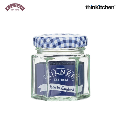 Kilner Premium Mini 4 x 48ml Hexagonal Airtight Glass Jar for Spices, Honey, Jam, Return Gifts | Twist Top Storage Kitchen Storage Container, Reusable, Transparent