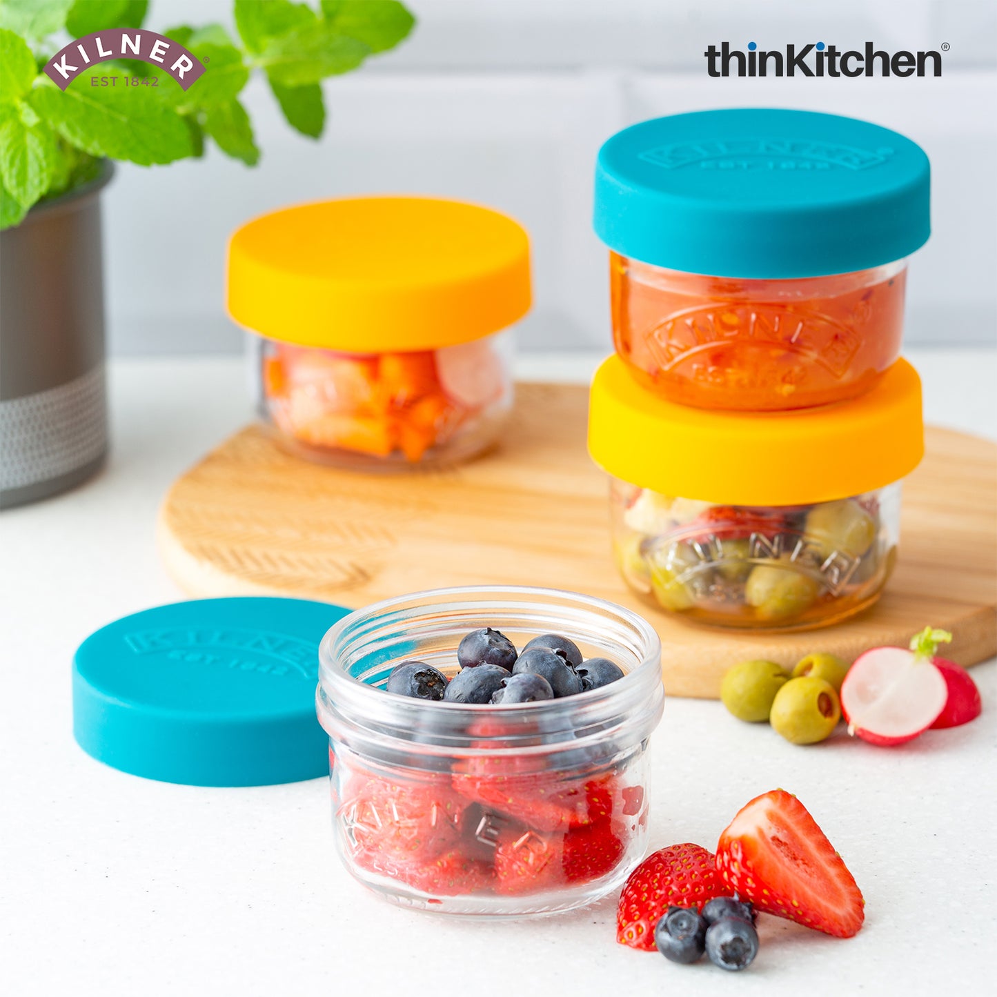 Kilner Premium 2 Pcs Set of 2 x 125ml Transparent AirtightTwist Lock Glass Containers Set Ideal for Snacks, Cut Fruits, Dips | Snack and Storer Set