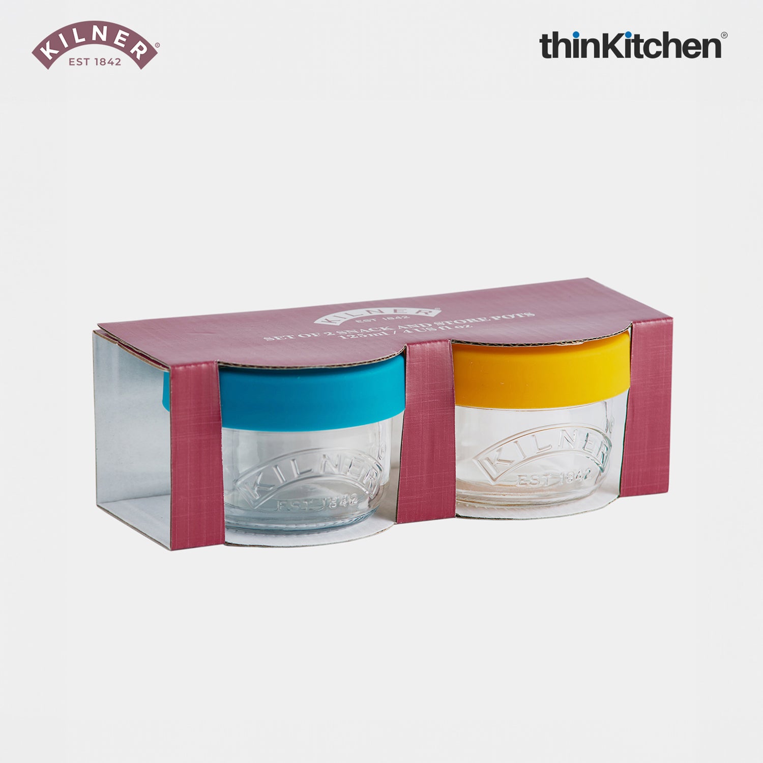 Kilner Premium 2 Pcs Set of 2 x 125ml Transparent AirtightTwist Lock Glass Containers Set Ideal for Snacks, Cut Fruits, Dips | Snack and Storer Set - 4