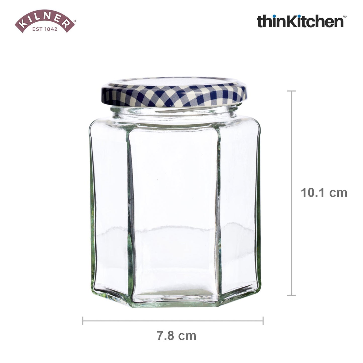 Kilner Premium 2 Pcs x 280ml Hexagonal Twist Top Airtight Glass Jar for Herbs, Spices, Jams, Chutneys | Transparent, Reusable, Eco-Friendly Kitchen Storage Container