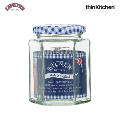 Kilner Premium 4 Pcs x 280ml Hexagonal Twist Top Airtight Glass Jar for Herbs, Spices, Jams, Chutneys | Transparent, Reusable, Eco-Friendly Kitchen Storage Container