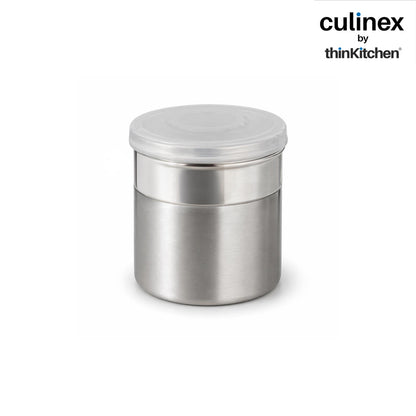 Culinex Stainless Steel 4 Pcs x 100ml Fine Seasoning Salt & Pepper Dispenser (5x6cm) Powder Spice Shaker for Masala, Icing Sugar, Dual Finish Condiment Canister by thinKitchen