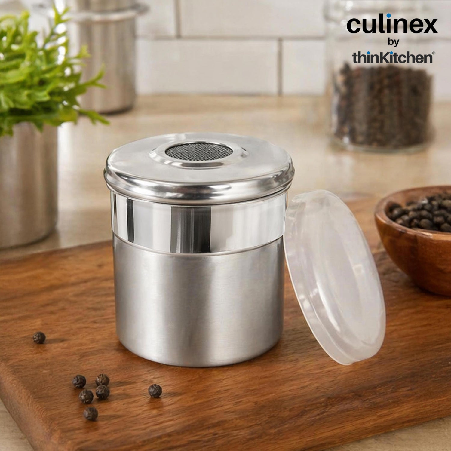 Culinex Stainless Steel 4 Pcs x 100ml Fine Seasoning Salt & Pepper Dispenser (5x6cm) Powder Spice Shaker for Masala, Icing Sugar, Dual Finish Condiment Canister by thinKitchen - 2