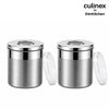 Culinex Stainless Steel 2 Pcs x 120ml Fine Seasoning Salt & Pepper Dispenser (6 x 5 cm) Powder Spice Shaker for Masala, Icing Sugar, Dual Finish Condiment Canister by thinKitchen