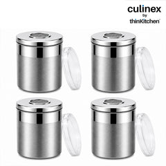 Culinex Stainless Steel 4 Pcs x 120ml Fine Seasoning Salt & Pepper Dispenser (6 x 5 cm) Powder Spice Shaker for Masala, Icing Sugar, Dual Finish Condiment Canister by thinKitchen