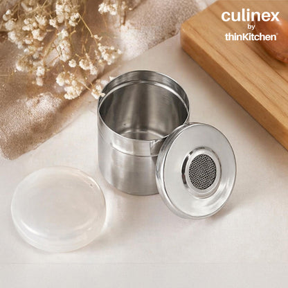 Culinex Stainless Steel 4 Pcs x 120ml Fine Seasoning Salt & Pepper Dispenser (6 x 5 cm) Powder Spice Shaker for Masala, Icing Sugar, Dual Finish Condiment Canister by thinKitchen