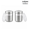 Culinex Stainless Steel 2 Pcs x 120ml Dispenser Shaker for Icing Sugar, Cocoa 6x5 cms | Fine Small Powder Dispenser with Lid for Cinnamon, Baking Sprinkler | Dual Finish Mini Canister by thinKitchen