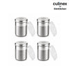 Culinex Stainless Steel 4 Pcs x 120ml Dispenser Shaker for Icing Sugar, Cocoa 6x5 cms | Fine Small Powder Dispenser with Lid for Cinnamon, Baking Sprinkler | Dual Finish Mini Canister by thinKitchen