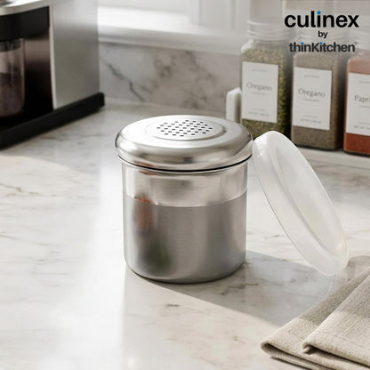 Culinex Stainless Steel 6 Pcs x 120ml Dispenser Shaker for Icing Sugar, Cocoa 6x5 cms | Fine Small Powder Dispenser with Lid for Cinnamon, Baking Sprinkler | Dual Finish Mini Canister by thinKitchen