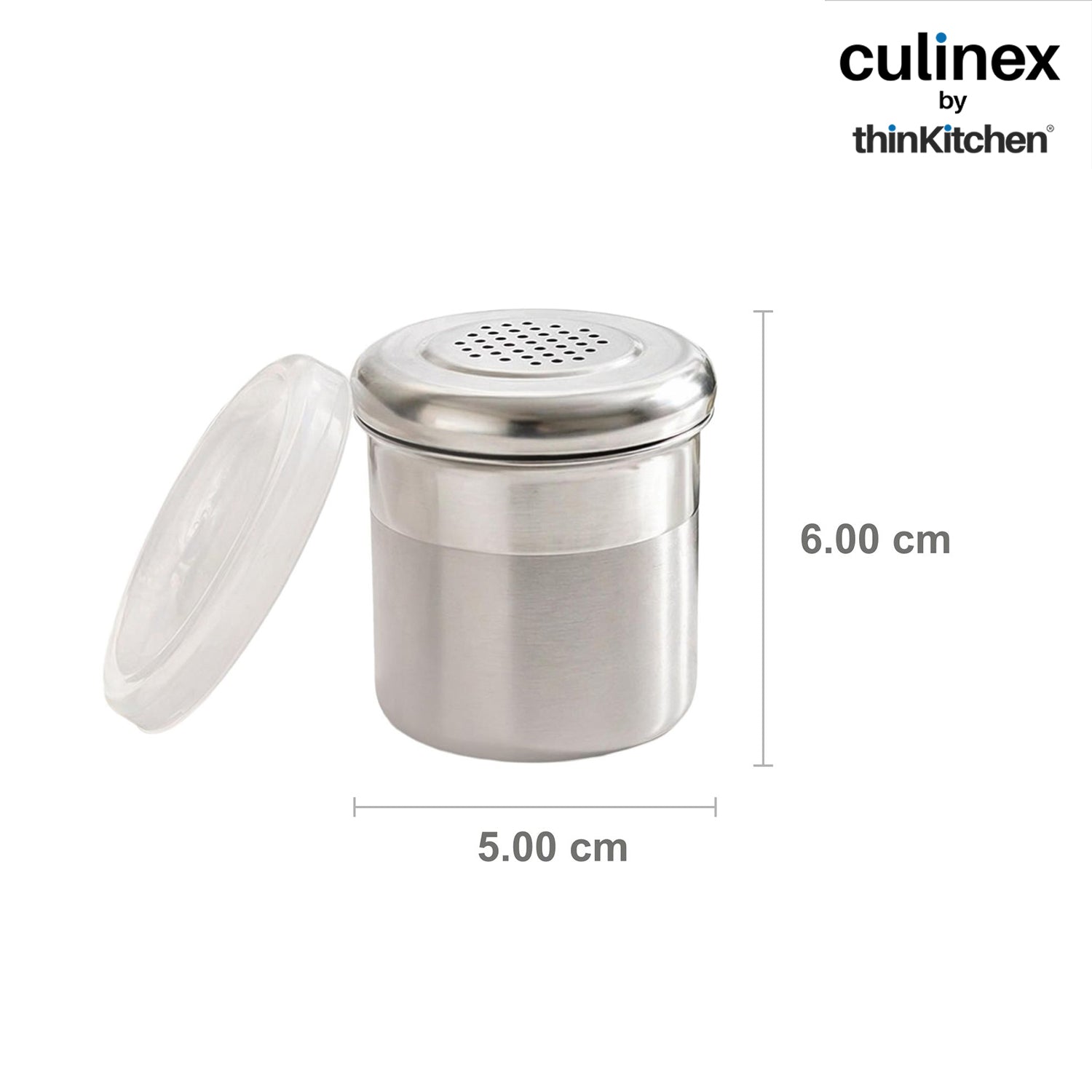 Culinex Stainless Steel 6 Pcs x 120ml Dispenser Shaker for Icing Sugar, Cocoa 6x5 cms | Fine Small Powder Dispenser with Lid for Cinnamon, Baking Sprinkler | Dual Finish Mini Canister by thinKitchen - 5