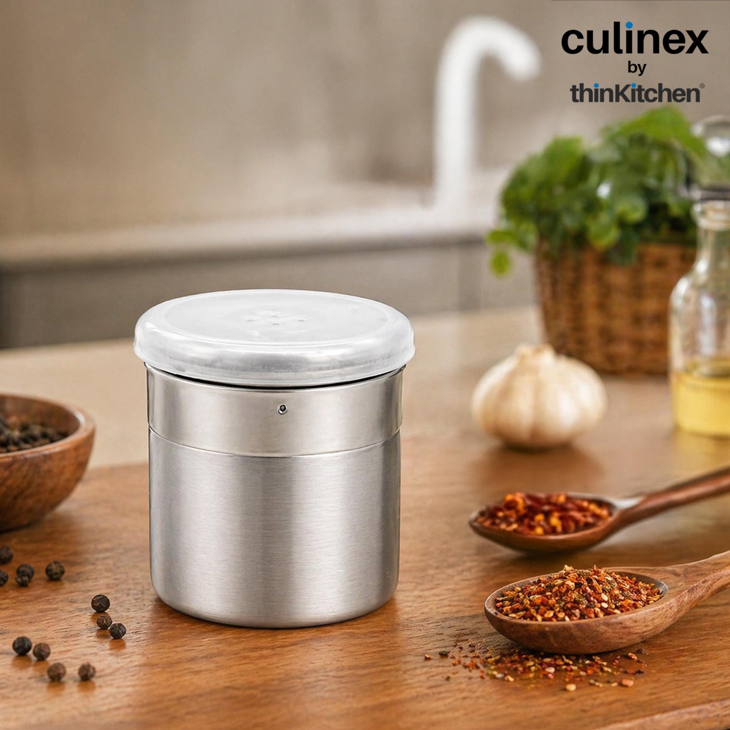 Culinex Stainless Steel Portable 4 Pcs x 120ml Mini Salt Dispenser 6x5 cms | Dual Finish Small Salt Sprinkler Canister for Salt, Powdered Sugar by thinKitchen - 2