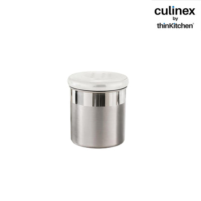Culinex Stainless Steel Small 4 Pcs x 100ml Seasoning Salt Pepper Dispenser - 5x6 cms | Coarse Spice Sprinkler with Lid for Spices, Herbs, Masala | Dual Finish Mini Condiments Dispenser By thinKitchen