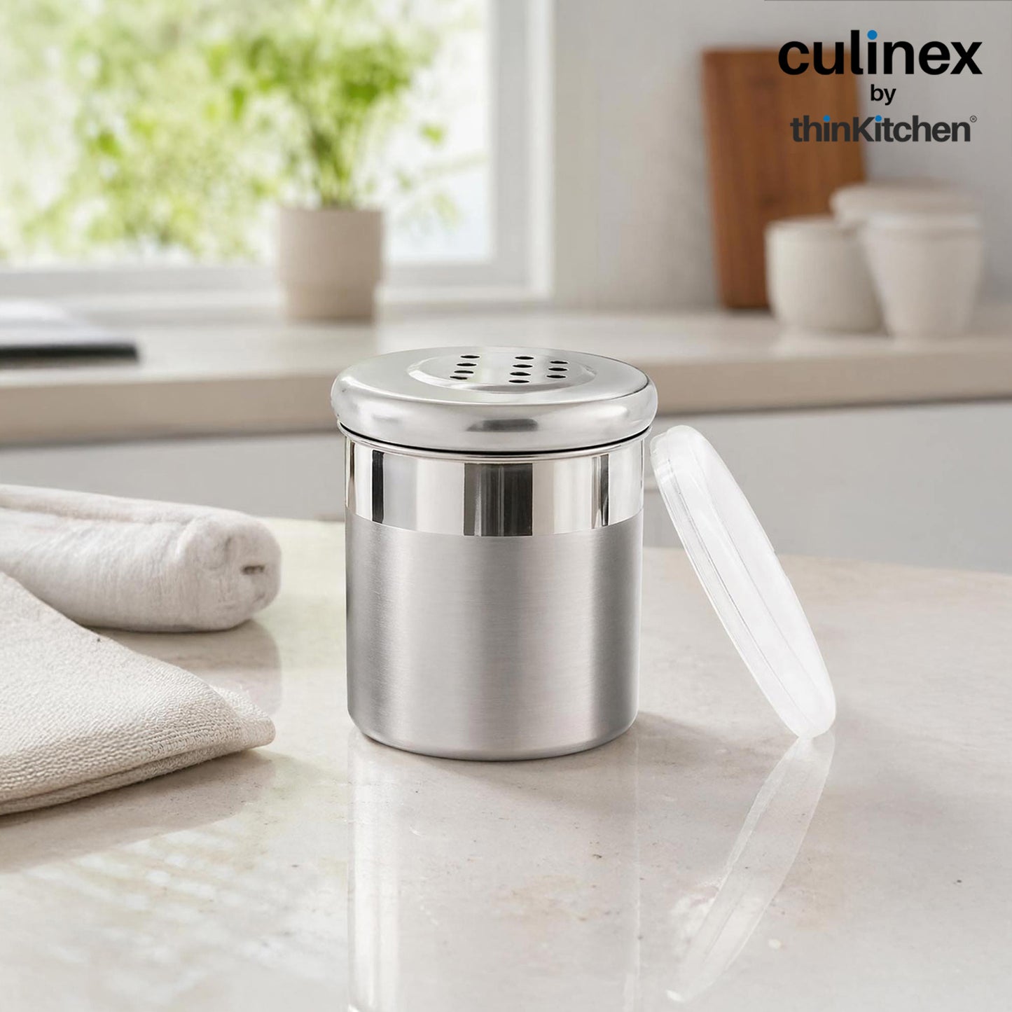 Culinex Stainless Steel Small 6 Pcs x 100ml Seasoning Salt Pepper Dispenser - 5x6 cms | Coarse Spice Sprinkler with Lid for Spices, Herbs, Masala | Dual Finish Mini Condiments Dispenser By thinKitchen