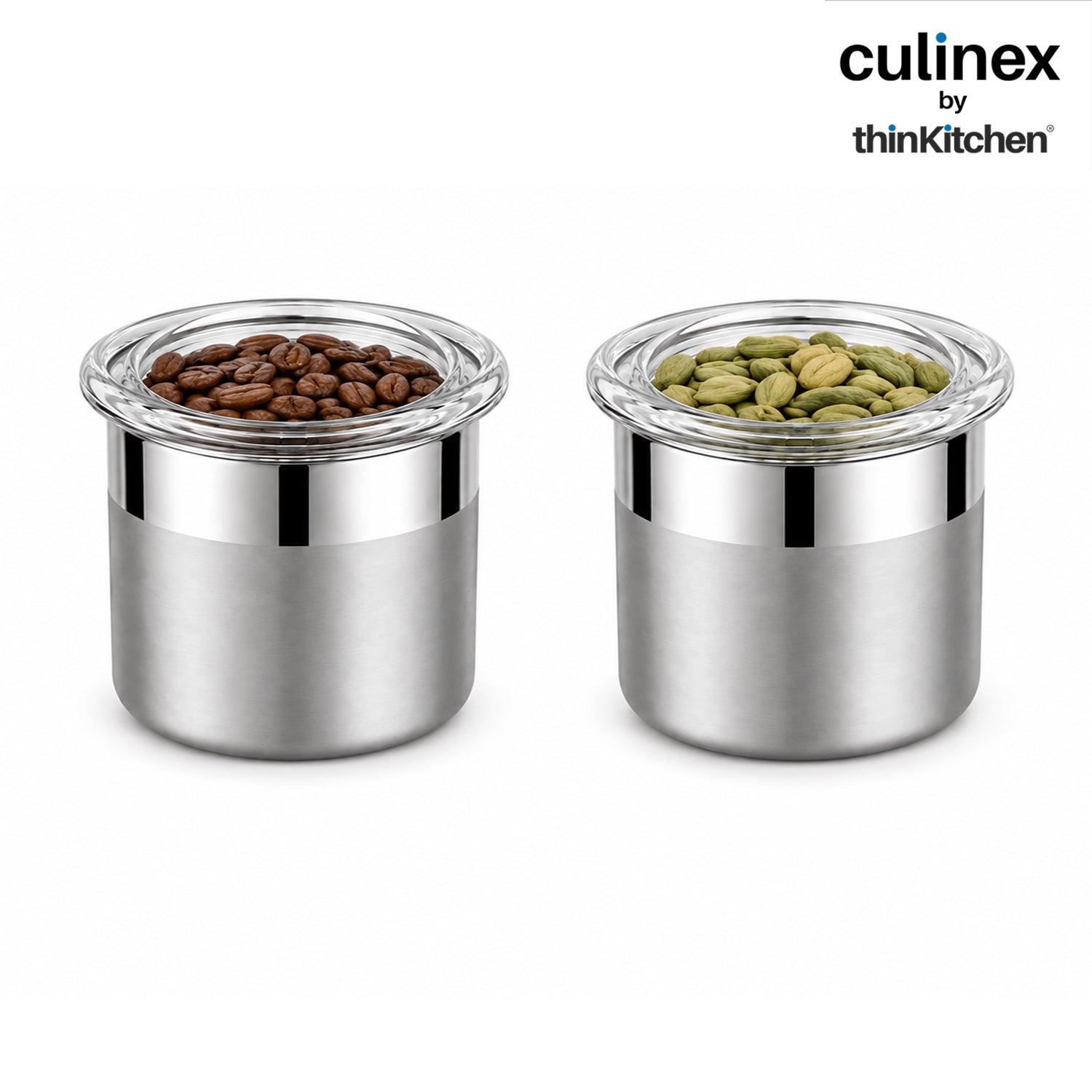 Culinex Premium 2 Pcs x 120ml Stainless Steel Airtight Storage Container (6x5cms), Multipurpose Jar, Mini Dabba with Acrylic Lid for Kitchen | Dual Finish, Mini Canister for Spices, Herbs By thinKitchen - 1