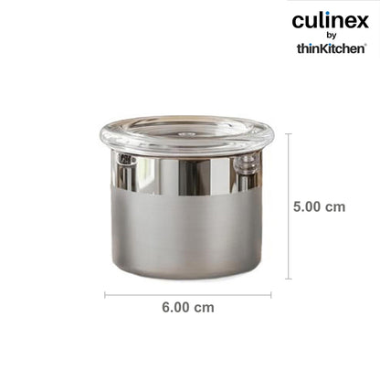 Culinex Premium 2 Pcs x 120ml Stainless Steel Airtight Storage Container (6x5cms), Multipurpose Jar, Mini Dabba with Acrylic Lid for Kitchen | Dual Finish, Mini Canister for Spices, Herbs By thinKitchen