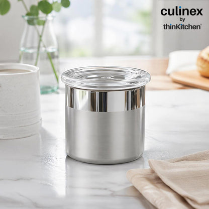 Culinex Premium 4 Pcs x 120ml Stainless Steel Airtight Storage Container (6x5cms), Multipurpose Jar, Mini Dabba with Acrylic Lid for Kitchen | Dual Finish, Mini Canister for Spices, Herbs By thinKitchen