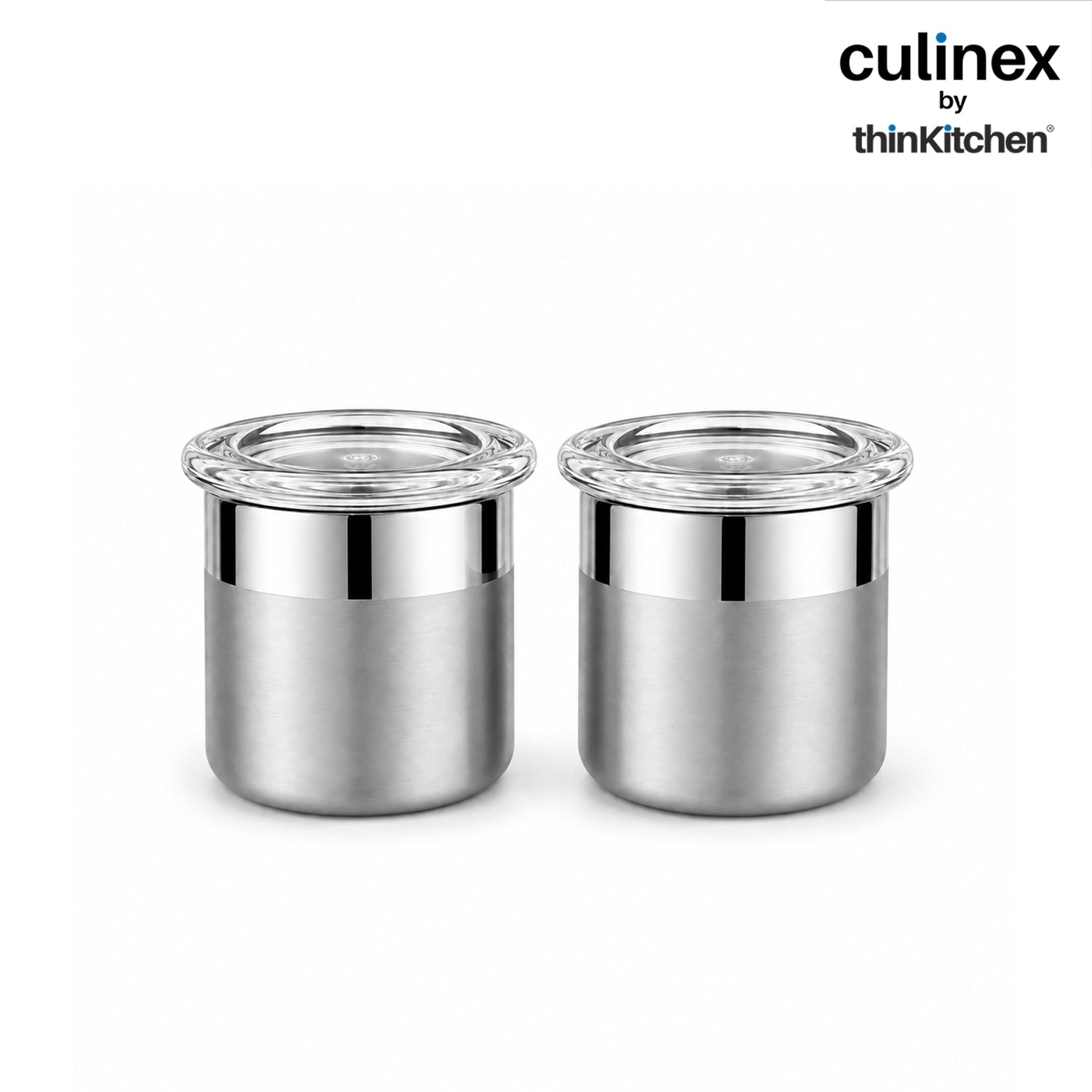 Culinex 18/8 Stainless Steel 2 Pcs x 100ml Small Airtight Storage Container (5x6cms), Mini dabba with Acrylic Lid for Kitchen | Dual Finish, Space Saving Mini Canister for Spices, Herbs By thinKitchen - 1
