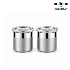 Culinex 18/8 Stainless Steel 2 Pcs x 100ml Small Airtight Storage Container (5x6cms), Mini dabba with Acrylic Lid for Kitchen | Dual Finish, Space Saving Mini Canister for Spices, Herbs By thinKitchen